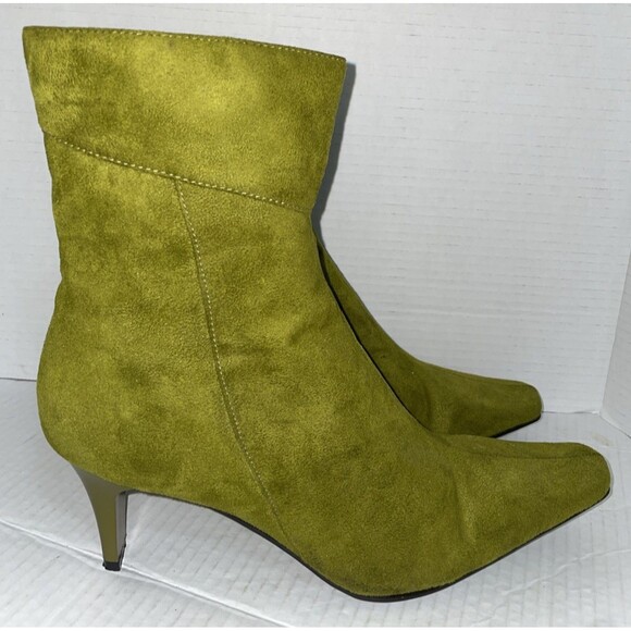 Glamour Boots Womens Size 11 Green Kitten Heel Faux Suede Pointed Toe Zip Up - Picture 1 of 15